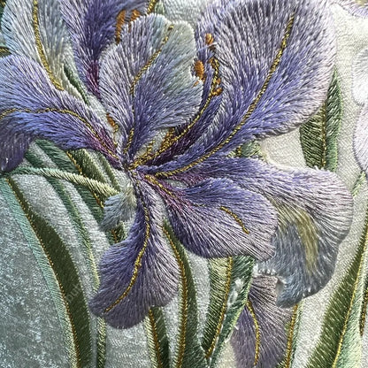 Purple Iris Embroidered Drawstring Bucket Bag