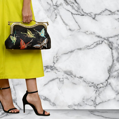 Vintage Butterfly Embroidered Handbag with Metal Kiss-Lock