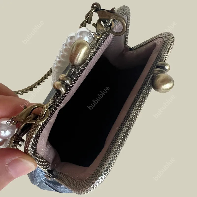 Magpie Embroidered Crossbody Phone Bag with Pearl Handle