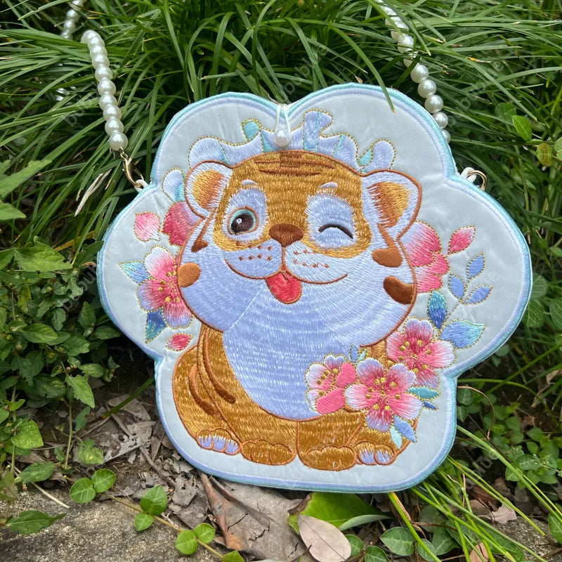 Cute Tiger Embroidered Crossbody Mobile Phone Bag