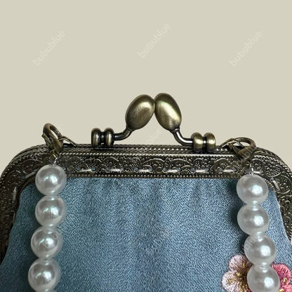 Magpie Embroidered Crossbody Phone Bag with Pearl Handle