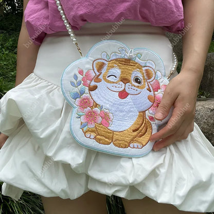 Cute Tiger Embroidered Crossbody Mobile Phone Bag