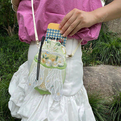 Cute Bee Embroidered Crossbody Phone Bag
