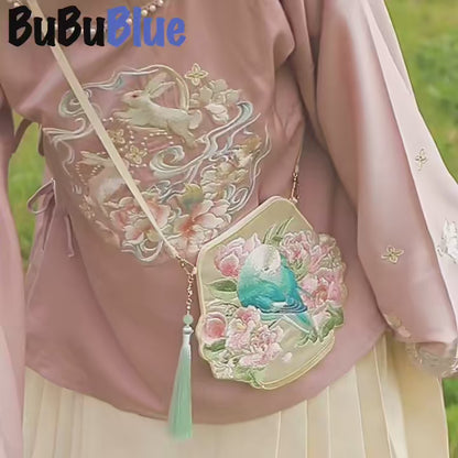 Cute Crossbody Mobile Phone Bag With Flower And Bird Embroidery