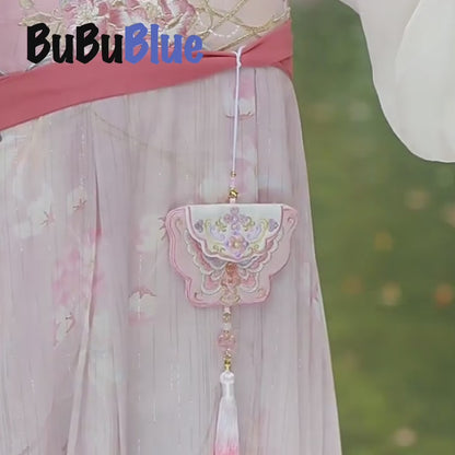 Handmade Butterfly Embroidered Sachet Pendant with Floral Tassel