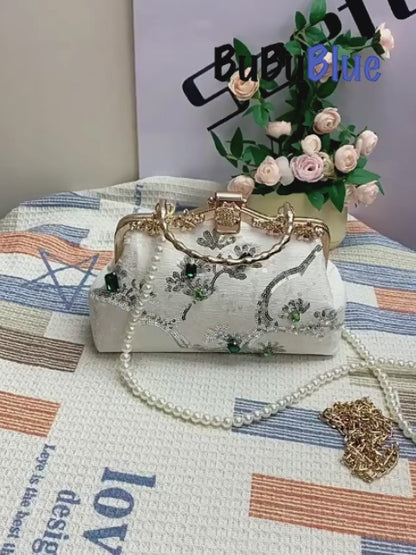 BUBUBLUE Cheongsam Handbag Pearl Chain Dinner Clutch Wedding Party Bag