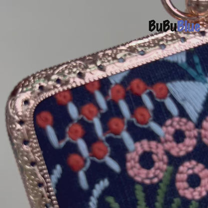 Blossom Stitch Card Wallet with Pearl Wristle With Compartments