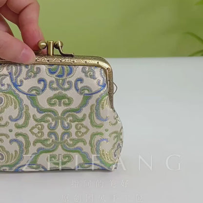 Peach Blossom Brocade Mini Kiss Lock Coin Purse