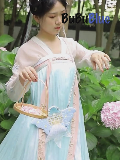 Goldfish Embroidered Crossbody Bag with Pearl Chain