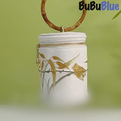 Cicada Song Embroidered Green Mini Bucket Bag