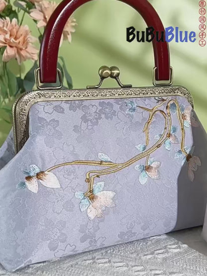 Magnolia Embroidered Handbag with Vintage Kiss-Lock