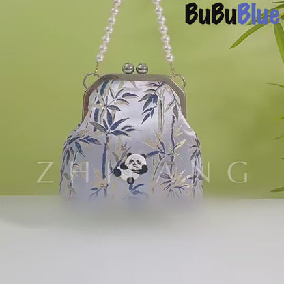 Cute Panda Embroidery Blue Crossbody Mobile Phone Bags