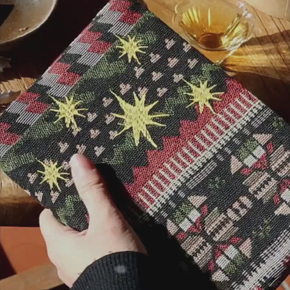 Christmas Starburst Vintage Original Embroidered Handmade Book Sleeve Notebook/Journal (A5/A6)