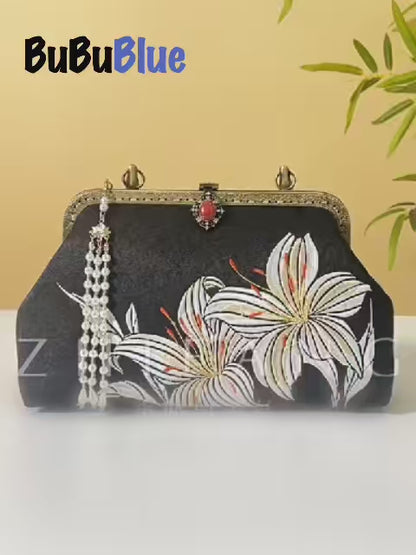Lily Embroidered Handbag with Pearl Tassel