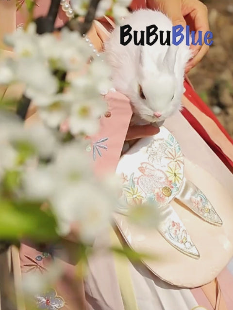 Cute Bunny Embroidered Crossbody Bag with Pearl Chain