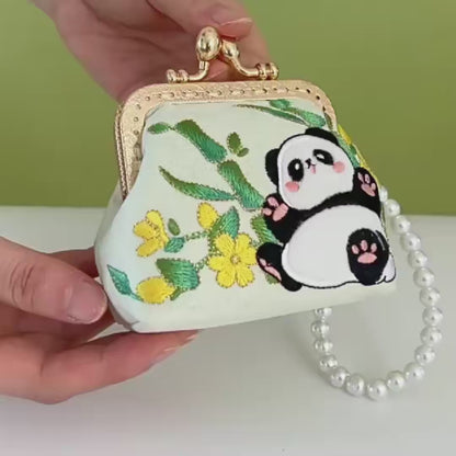 Cat Panda Embroidered Mini Coin Purse with Kiss Lock