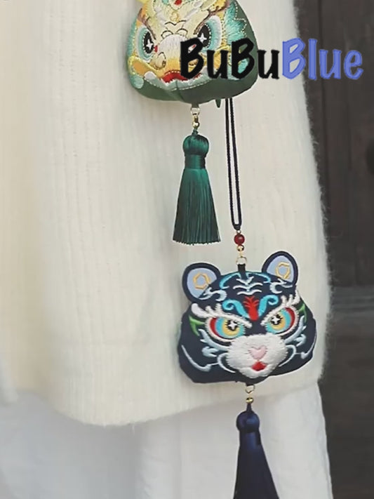 Handmade Embroidered Animal Spirit Sachet – 12 Designs for Good Luck