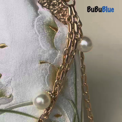 Calla Lily Embroidered Pearl Chain Handbag