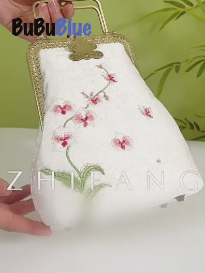 Plum Blossom Embroidery Handbag with Unique Metal Handle