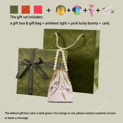 Tulip Embroidered Pearl Handle Handbag with Kiss-Lock