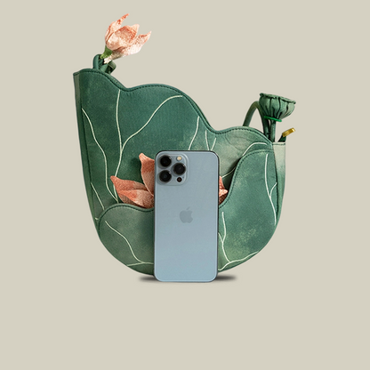 Green Lotus Embroidered Shoulder Bag