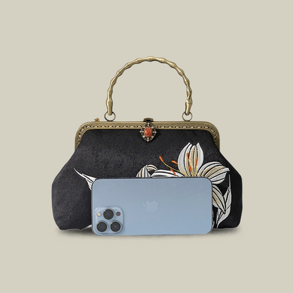 Lily Embroidered Handbag with Pearl Tassel