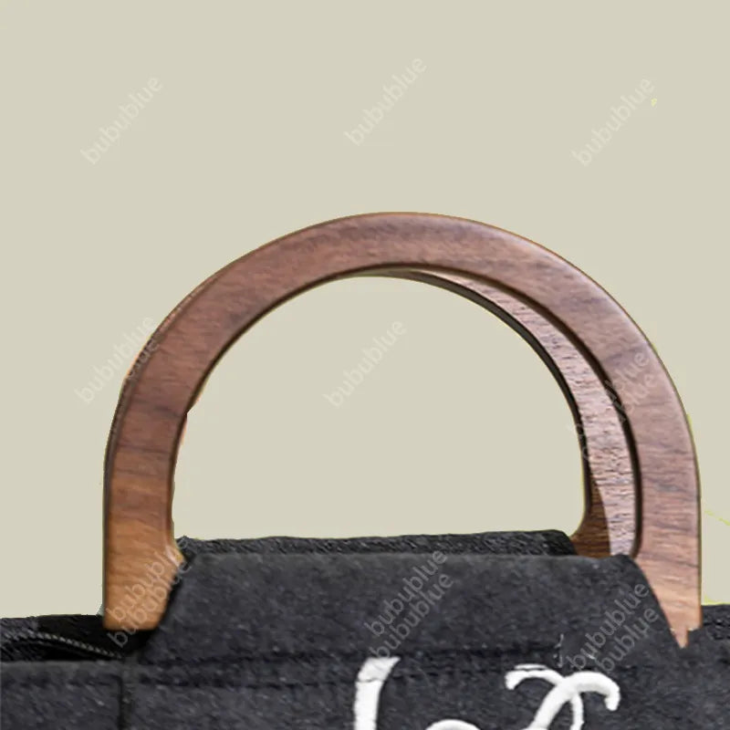 Vintage Chrysanthemum Embroidery Tote Bag with Wooden Handle