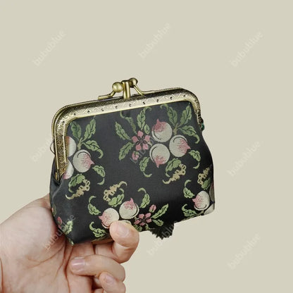 Peach Blossom Brocade Mini Kiss Lock Coin Purse