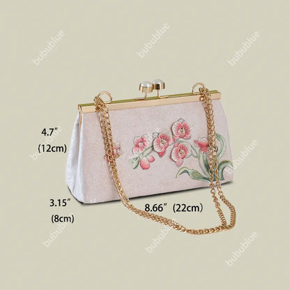 Orchid Vintage Embroidered Pink Handbag with Pearl Kiss
