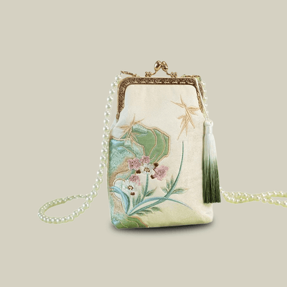 Orchid Whisper Embroidered Mini Crossbody Bag with Pearl Handle