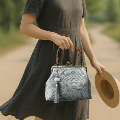 Cloud Brocade Handbag with Wooden Handle