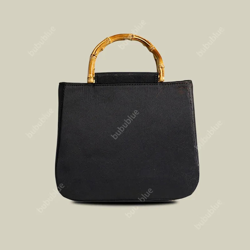 Butterfly Embroidered Floral Bamboo Black Tote Bag with Handle Bag