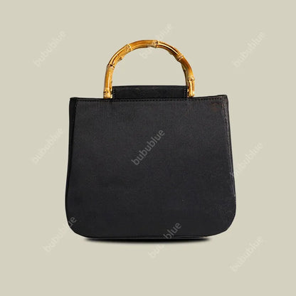 Butterfly Embroidered Floral Bamboo Black Tote Bag with Handle Bag