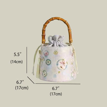 Golden Butterfly Embroidered Bucket Bag(Pink/Purple)