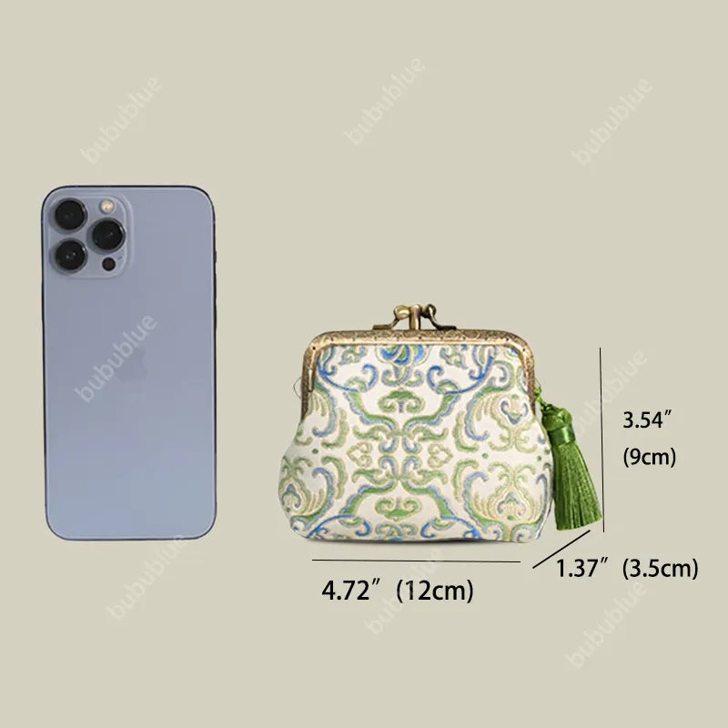 Peach Blossom Brocade Mini Kiss Lock Coin Purse