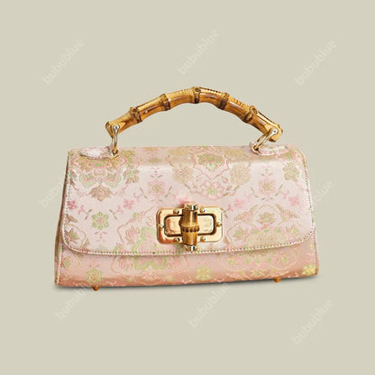 Vintage Gold Brocade Boston Evening Purse with Bamboo Handle