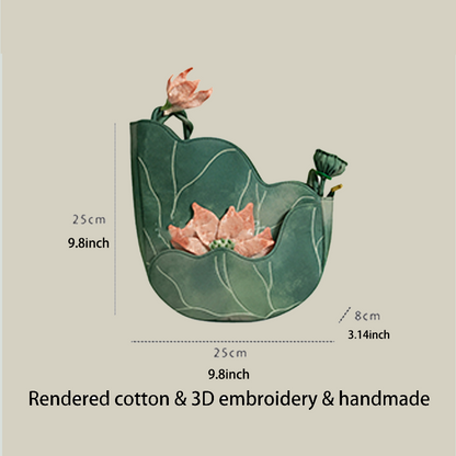 Green Lotus Embroidered Shoulder Bag