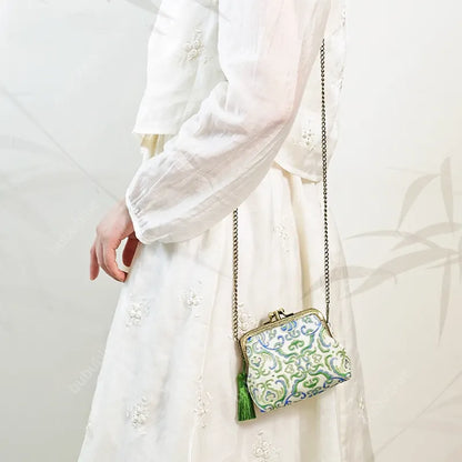 Peach Blossom Brocade Mini Kiss Lock Coin Purse