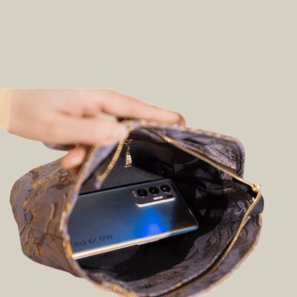 Brocade Shell Handbag with Wooden Ring Handle
