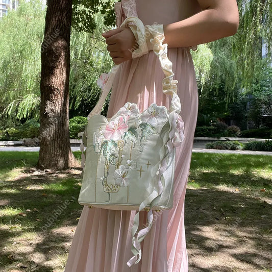 Morning Glory Embroidered Cottagecore Purse