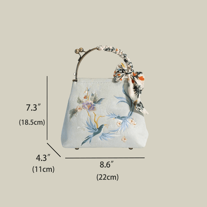 Kiss-Lock Embroidered Bird & Blossom Handbag with Silk Scarf
