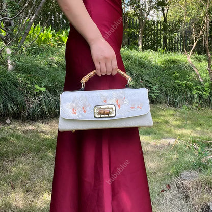 Magnolia Embroidered Boston Bag with Crossbody Chain