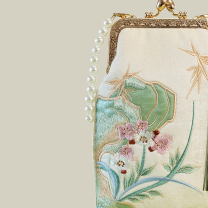 Orchid Whisper Embroidered Mini Crossbody Bag with Pearl Handle