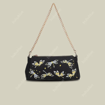 Elegant Butterfly Embroidered Handmade Black Handbag