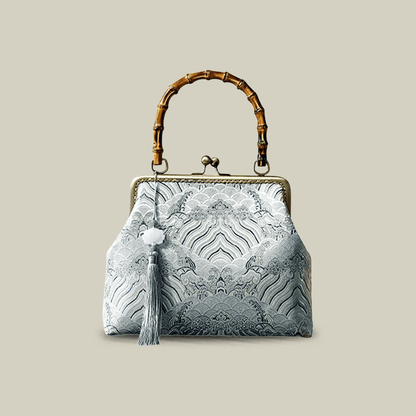 Cloud Brocade Handbag with Wooden Handle