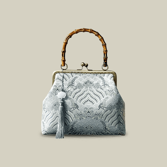 Cloud Brocade Handbag with Wooden Handle