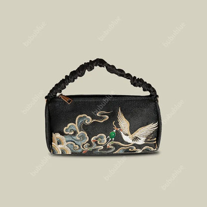 Black Crane Embroidered Handmade Evening Bag
