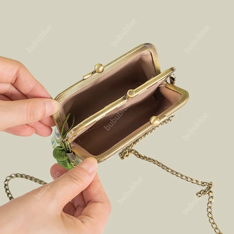 Peach Blossom Brocade Mini Kiss Lock Coin Purse