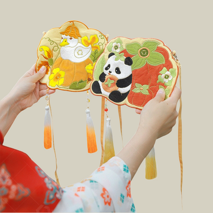 Embroidered Panda Yellow Children's Crossbody Bag