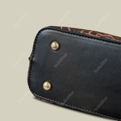 Bamboo Leaf Print Wooden Handle Shell Bag with Crossbody Strap